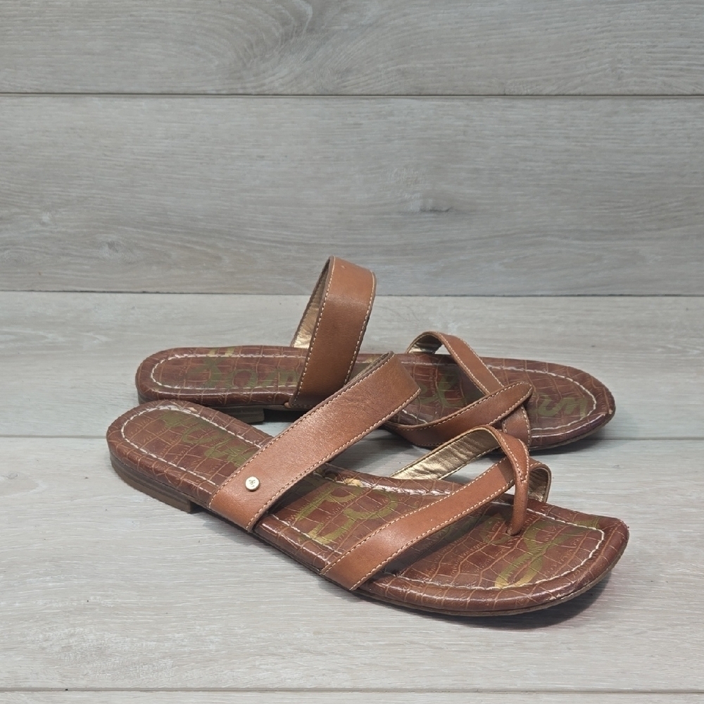 Sam Edelman Women Bernice Leather Loop Toe Brown Strappy Sandals Shoes Sz 9.5M